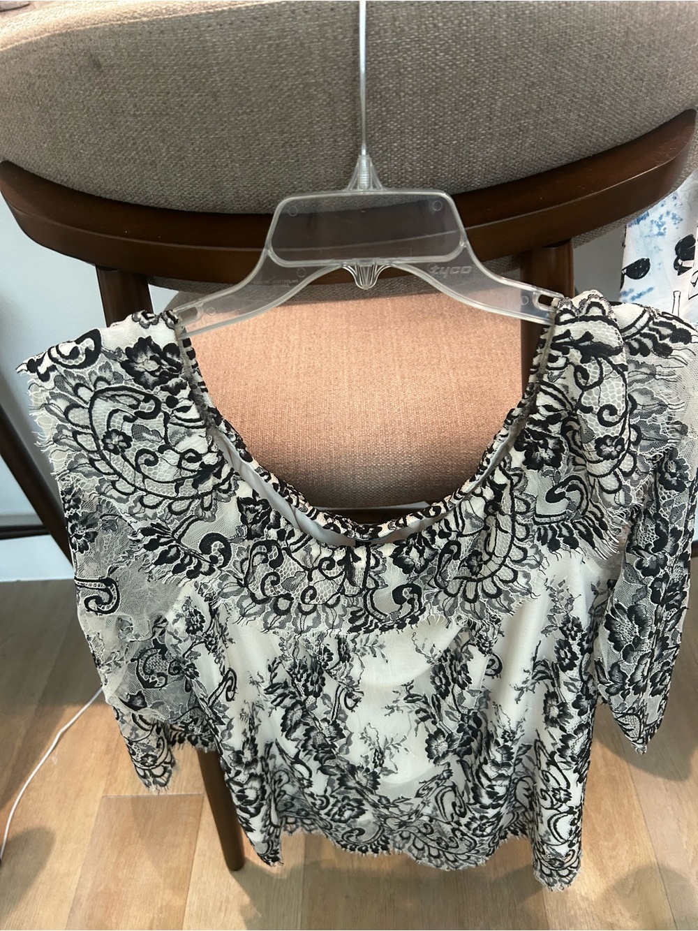 White House Black Market Black & White Lace-Effect Scoop Neck Blouse